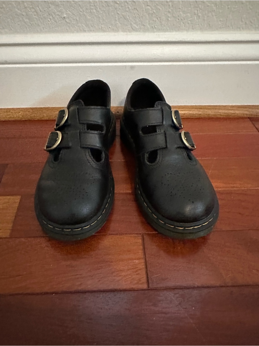 Kids Dr. Marten Mary Jane 8065 J, Black Double-Buckle Leather School Shoes, Sz 1